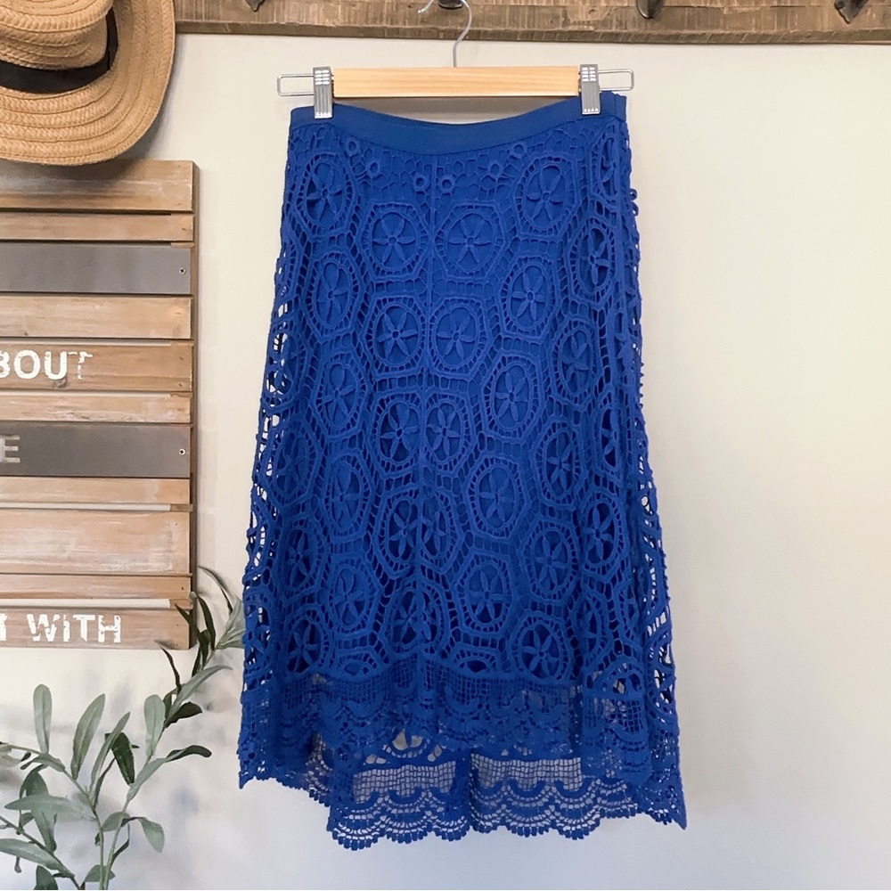 {Anthropologie} Ella Moss Lace Blue Shirt size Small